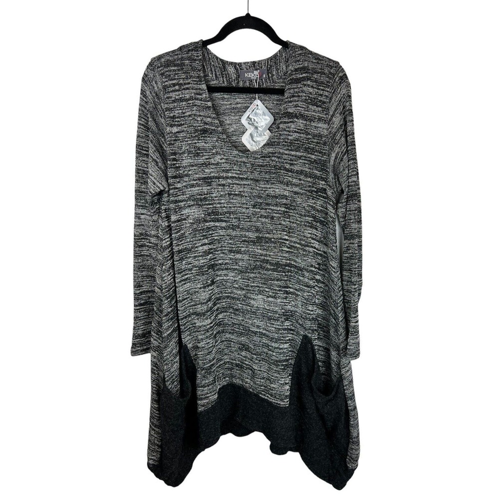 NEW Kekoo Long Sleeve Knit Sharkbite Tunic Size 2 Asymmetrical Gray Lagenlook